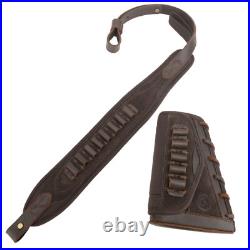 Leather Rifle Carry Sling, Gun Cheek Rest Hunting Set for. 30-06.22LR 12GA. 30-30 Leather Rifle Carry Sling, Gun Cheek Rest Hunting Set for. 30-06.22LR 12GA. 30-30