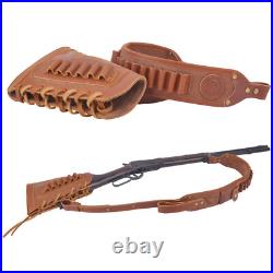 Leather Rifle Shell Holder Buttstock with Strap Sling For. 30-06.308.45-70.44