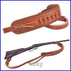 Leather Rifle Shell Holder Sling Shotgun Shoulder Strap for. 22LR 16GA 20GA