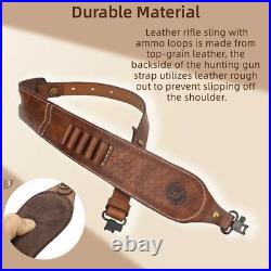 Leather Rifle Sling Ammo Gun Carry Strap 2 Point Finger Rest withSwivels-Clearance