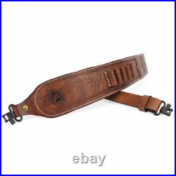 Leather Rifle Sling Ammo Gun Carry Strap 2 Point Finger Rest withSwivels-Clearance