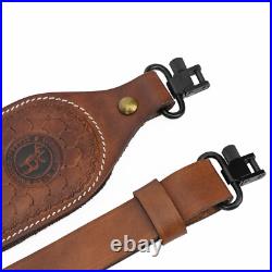 Leather Rifle Sling Ammo Gun Carry Strap 2 Point Finger Rest withSwivels-Clearance