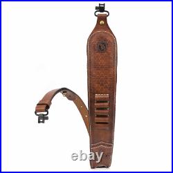 Leather Rifle Sling Ammo Gun Carry Strap 2 Point Finger Rest withSwivels-Clearance