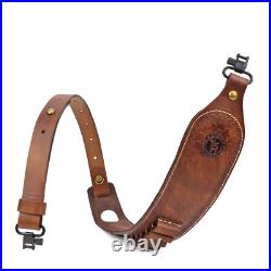 Leather Rifle Sling Ammo Gun Carry Strap 2 Point Finger Rest withSwivels-Clearance