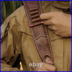Leather Rifle Sling Ammo Gun Carry Strap 2 Point Finger Rest withSwivels-Clearance