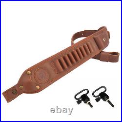 Leather Rifle Sling Ammo Shell Holder Gun Strap + Swivels for. 308 45-70 30-06