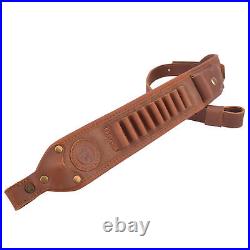 Leather Rifle Sling Ammo Shell Holder Gun Strap + Swivels for. 308 45-70 30-06