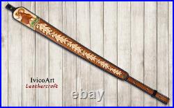 Leather Rifle Sling, Bighorn Sheep, Hand Tooled, Adjustable Rifle Sling, Hunting Leather Rifle Sling, Bighorn Sheep, Hand Tooled, Adjustable Rifle Sling, Hunting