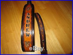 Leather Rifle Sling Custom Made With (your Name) And Deerhead Tan & Brown