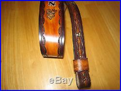 Leather Rifle Sling Custom Made With (your Name) And Deerhead Tan & Brown
