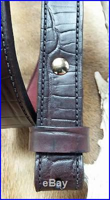 Leather Rifle Sling, Dark Mahogany Embossed Alligator, Handcrafted in the USA