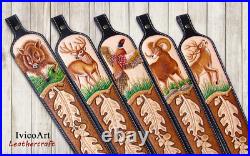 Leather Rifle Sling, Deer, Hand Tooled, Adjustable, Shotgun Sling, Hunting Leather Rifle Sling, Deer, Hand Tooled, Adjustable, Shotgun Sling, Hunting
