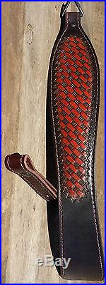 Leather Rifle Sling Hand Tooled Basket Weave choice of 3 colors