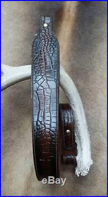 Leather Rifle Sling, Handcrafted in USA, Brown Leather, Padded, Economy AAA, Bear