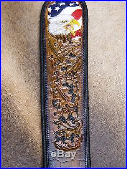 Leather Rifle Sling, Screaming Eagle, Handcrafted by Seelye Leather Works