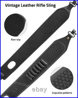 Leather Rifle Sling for Adjustable Gun Strap with Ammo Holder and Swivels