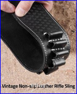 Leather Rifle Sling for Adjustable Gun Strap with Ammo Holder and Swivels