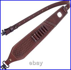 Leather Rifle Sling for Adjustable Two Point Sling with Ammo Holder and Swivels