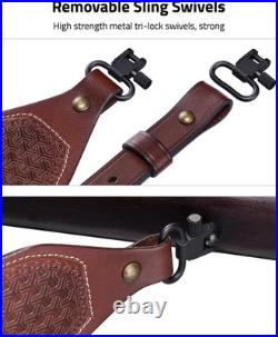 Leather Rifle Sling for Adjustable Two Point Sling with Ammo Holder and Swivels