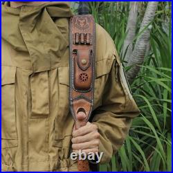 Leather Rifle Sling with Knife Holder Pouch, Adjustable Gun Sling with Shell