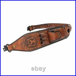 Leather Rifle Sling with Knife Holder Pouch, Adjustable Gun Sling with Shell