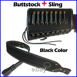 Leather Rifle Sling with Match Gun Buttstock Ammo Holder for 30-06,308,45-70