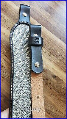 Leather Rifle Sling with Natural Ring Lizard skin Inlay, Black color