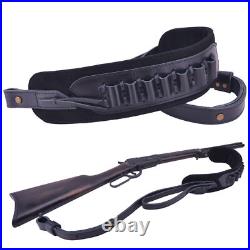 Leather Rifle Sling with Shell Holder Shotgun Shoulder Belt for. 22LR 16GA 20GA