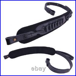 Leather Rifle Sling with Shell Holder Shotgun Shoulder Belt for. 22LR 16GA 20GA