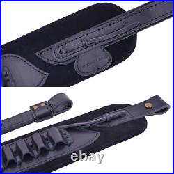 Leather Rifle Sling with Shell Holder Shotgun Shoulder Belt for. 22LR 16GA 20GA