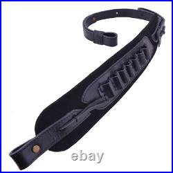 Leather Rifle Sling with Shell Holder Shotgun Shoulder Belt for. 22LR 16GA 20GA