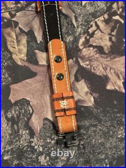Leather Rifle Sling with Swivels Custom With Ammunition Pouch For 350 Legend