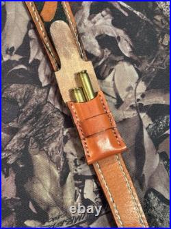 Leather Rifle Sling with Swivels Custom With Ammunition Pouch For 350 Legend