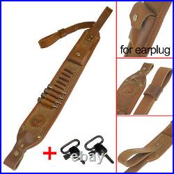 Leather Rifle Sling with Swivels Length Adjustable Shell Loops Ammo Holder Strap