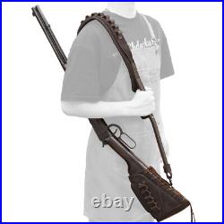 Leather Rifle Soft Sling, Buttstock Ammo Holder Set for. 44MAG. 22LR 12GA. 30-30