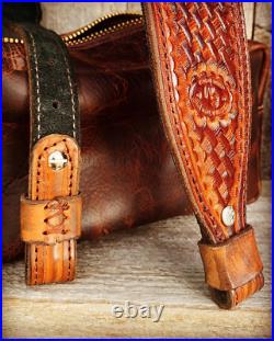 Leather Rifle Strap Hand Tooled Two Tone Gun Sling Handmade Personalized