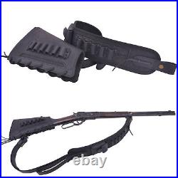 Leather Set of Rifle Buttstock Shell Holder with Padded Gun Slot Sling Hunting