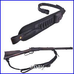 Leather Shotgun Sling Rifle Shoulder Strap Ammo Belt. 22.357.308 12GA 16GA 20GA