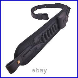 Leather Shotgun Sling Rifle Shoulder Strap Ammo Belt. 22.357.308 12GA 16GA 20GA