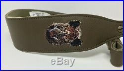 Levy's 2.25 Leather Cobra Rifle Sling SUEDE LINED with Embroidered WILD BOAR