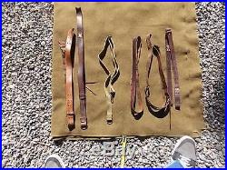 Lot Of Six, Vintage, Leather Rifle Slings, One, Military Canvas