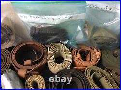 Lot of 32 Vintage Military Rifle Slings Canvas Leather Military WWII Vietnam