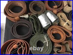 Lot of 32 Vintage Military Rifle Slings Canvas Leather Military WWII Vietnam