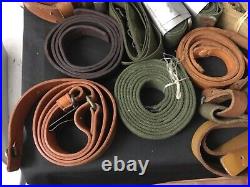 Lot of 32 Vintage Military Rifle Slings Canvas Leather Military WWII Vietnam