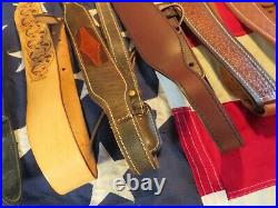Lot of 7 Hand Tooled Leather Rifle Gun Slings Hunter others NICE most Unused