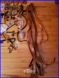 Lot of Leather Rifle Slings, Enfield slings, hardware and leather components