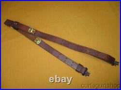 Military Style 1 Inch Leather Adjustable Rifle Sling with Q. D. Swivel