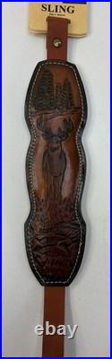NEW Hunter Rifle Sling Thick Quality Leather Deer Design