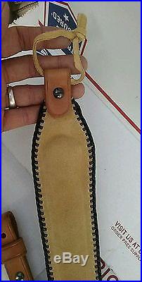 NOS Vintage Leather Padded Rifle Sling with TOOLED USA & EAGLE BLACK BRAIDED SIDES