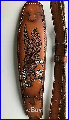 NOS Vintage TOREL Rifle Sling #4746 Eagle Scene Tooled Leather Cowhide Padded
